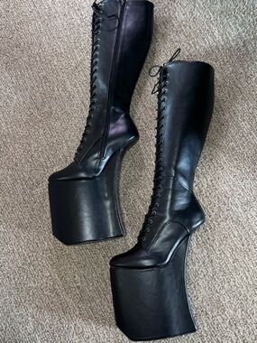 Source Unknown Black Extreme Platform Lace-Up Over-the-Knee Boots